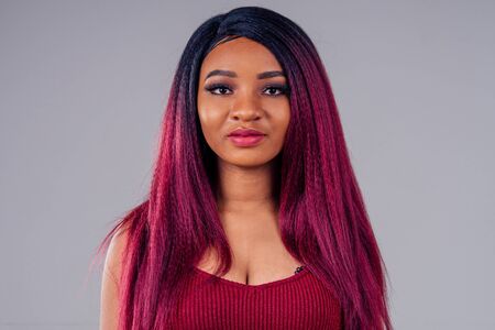 young pink blackViolet hair african american woman with makeupの写真素材