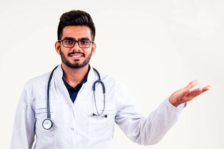 indian medical worker man in uniform isolate on white background studioの写真素材
