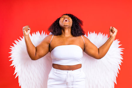 woman angel with white wings. The concept of successの写真素材