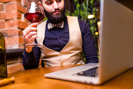 Authentic people new distance date concept man talking with his girlfriend over laptop Valentines Dayの写真素材