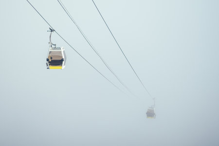 amazing beautiful view in Elbrus on the background of the cable carの写真素材