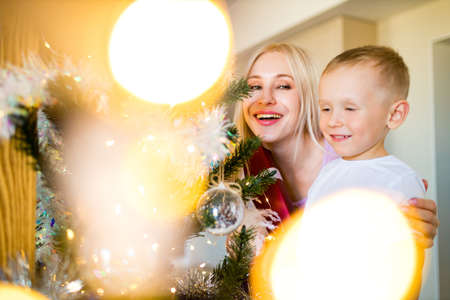 young mother and little son, lifestyle holiday people concept self-isolation in quarantine due to coronavirusの写真素材