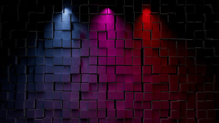 3d illustration Abstract background of cubes in neon lightの写真素材