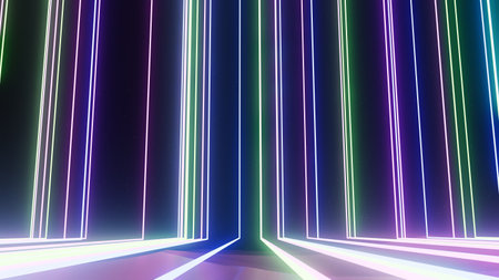 3d illustration abstract patterns of glowing lines on black backgroundの写真素材