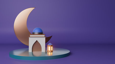 3d illustration arab mosque on the violet background Ramadan conceptの写真素材