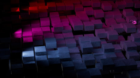 3d illustration Abstract background of cubes in neon lightの写真素材