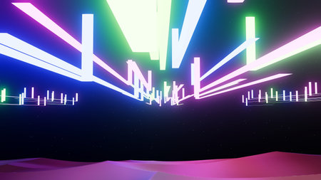 3d illustration abstract patterns of glowing lines on black backgroundの写真素材