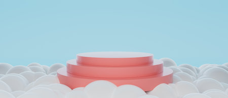 A pink stage with a blue sky background, 3d renderの写真素材