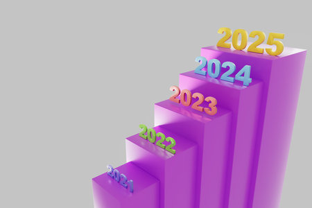 A purple bar with the numbers 2025, 3d renderの写真素材