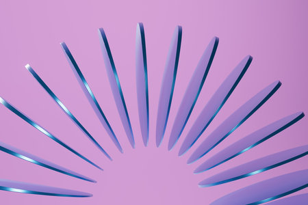 A series of blue and white circles are arranged in a spiral pattern, 3d renderの写真素材