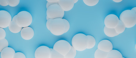 A blue sky with white clouds and a white background, 3d render