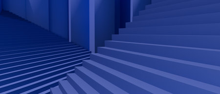 3d render illustration A blue staircase with a blue background