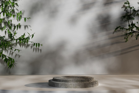 3d render illustration A stone pedestal with a shadow cast on itの写真素材