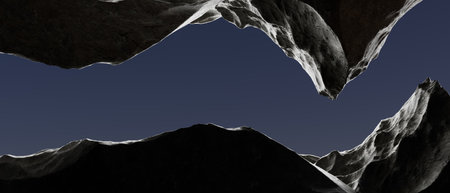 3d render illustration A mountain range with a dark sky in the backgroundの写真素材
