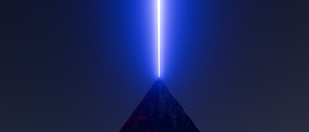 3d render illustration A pyramid with a blue light shining on itの写真素材