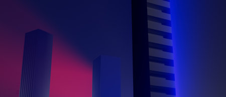 3d render illustration A city skyline with a tall building in the backgroundの写真素材