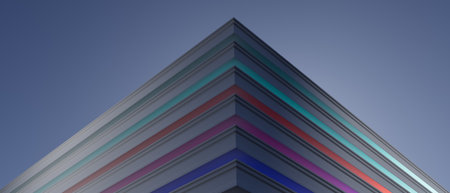 3d render illustration A building with a blue and red stripe on itの写真素材