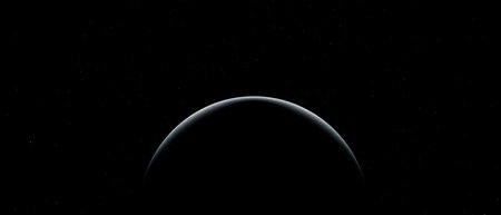 A black and white image of a planet with a starry sky in the backgroundの写真素材
