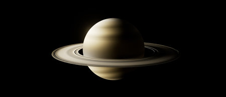 A close up of a planet saturn with a dark backgroundの写真素材