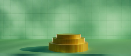 3d render illustration A gold podium is on a green background