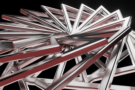 A spiral made of silver and red linesの写真素材