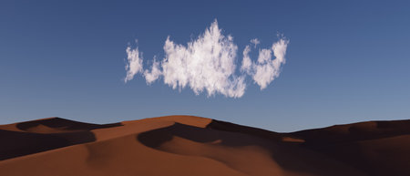 A cloud is floating in the sky above a desertの写真素材