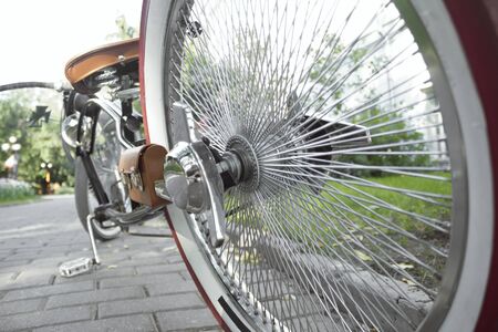 Vintage custom bicycle hub wheel close up