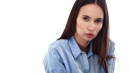 Fashion portrait of a young woman isolatedの写真素材