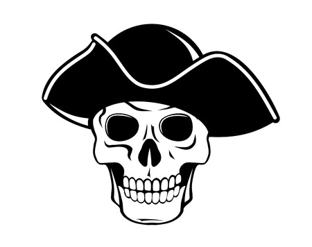 Pirate skull in black hat for tattoo designのイラスト素材