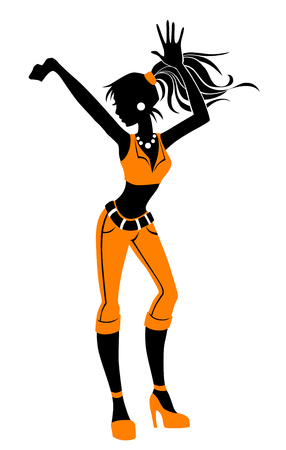Dancing young woman in silhouette style isolated on white backgroundのイラスト素材