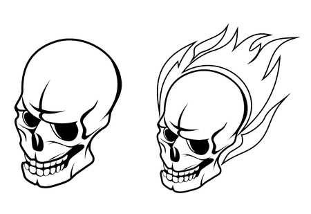 Skull with fire flame for tattoo designのイラスト素材