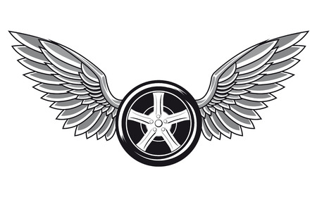 Wheel tyre with wings for tattoo and racing designのイラスト素材