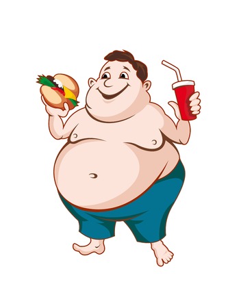 Fat man with fast food isolated on white backgroundのイラスト素材
