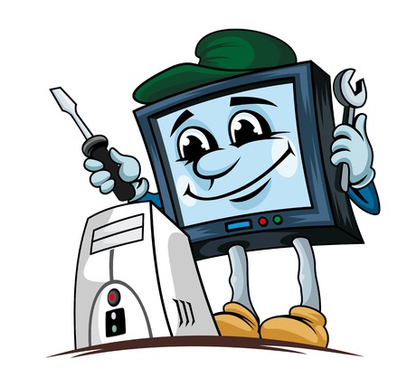 Cartoon computer for repair service design. Vector illustrationのイラスト素材