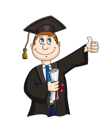 Student with diploma sertificate in cartoon style. Vector illustrationのイラスト素材