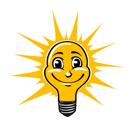 Smiling light bulb in cartoon style. Vector illustrationのイラスト素材