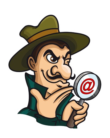 Detective with magnifying glass for web search concept. Vector illustrationのイラスト素材