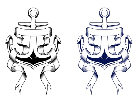 Vintage heraldic anchor with ribbons. Vector illustrationのイラスト素材