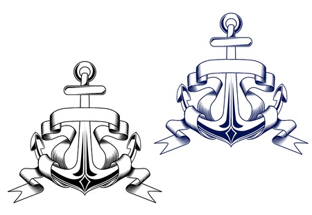 Vintage heraldic anchors with ribbons. Vector illustrationのイラスト素材