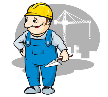 Smiling builder in cartoon style for construction industry designのイラスト素材