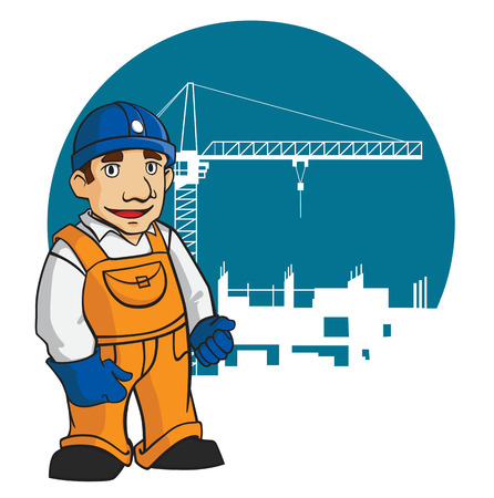 Smiling builder in cartoon style for design construction industryのイラスト素材