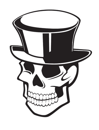 Smiling skull in black hat for design isolated on white backgroundのイラスト素材