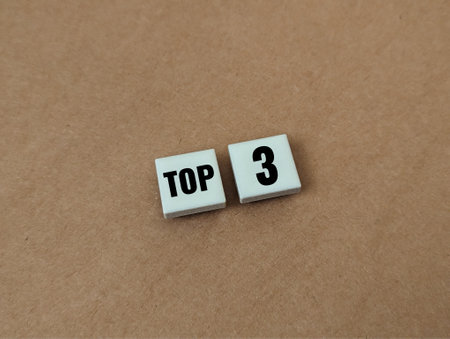 square magnet with word Top 3. bottom three winner concept. first to third prize
