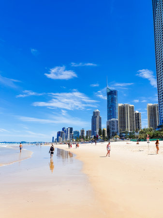 People walking on the beachの写真素材
