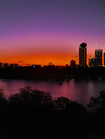 Beautiful sunset in the city. Silhouetteの写真素材