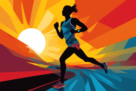 Colorful Running marathon poster, people run, colorful poster. illustration.の素材