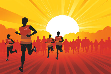 Colorful Running marathon poster, people run, colorful poster. illustration.の素材