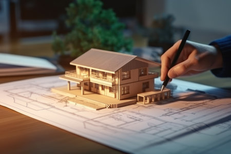 Architects concept, engineer architect designer freelance work on start-up project drawing.の素材