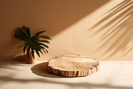 Empty minimal natural wooden podium background for product.の素材