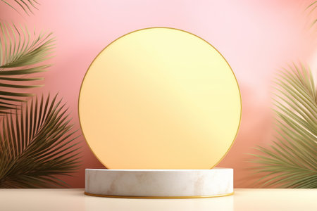 3d render footage scene mockup of marble and pink Round marble podium.の素材
